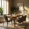 Table de salle à manger design avec étagères intégrées qui optimisent l’espace