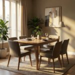 Table de salle à manger design avec étagères intégrées qui optimisent l’espace
