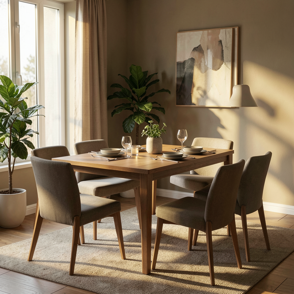 Table de salle à manger design avec étagères intégrées qui optimisent l’espace