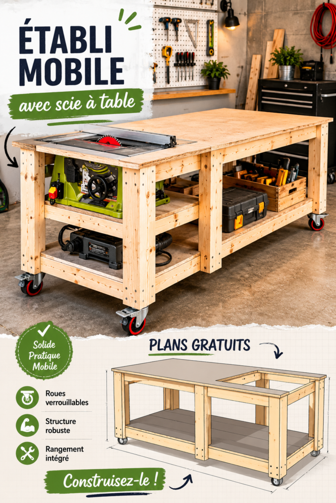 Atelier mobile en bois avec outils de bricolage