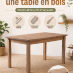 Table en bois fraîchement construite, prête à être utilisée dans un salon chaleureux.