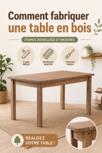 Table en bois fraîchement construite, prête à être utilisée dans un salon chaleureux.
