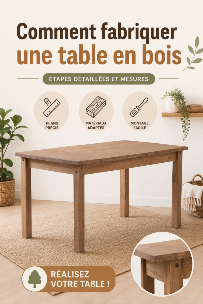 Table en bois fraîchement construite, prête à être utilisée dans un salon chaleureux.