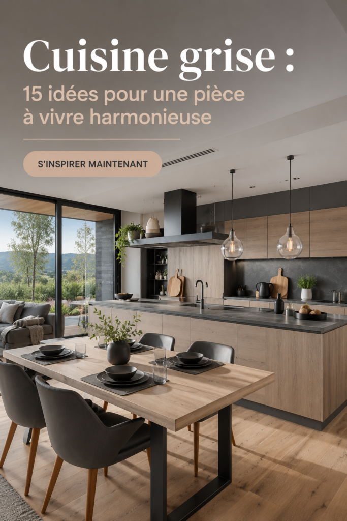 Cuisine moderne avec des meubles gris et des accents en bois