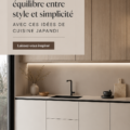 Cuisine moderne au style Japandi, avec des matériaux naturels et des lignes épurées.