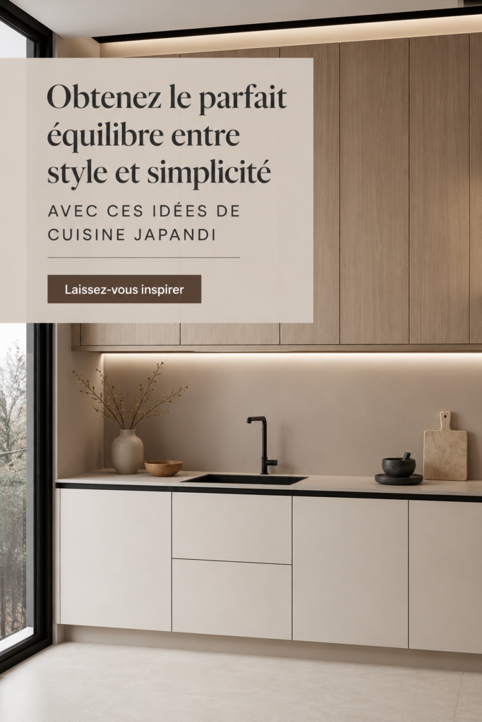 Cuisine moderne au style Japandi, avec des matériaux naturels et des lignes épurées.