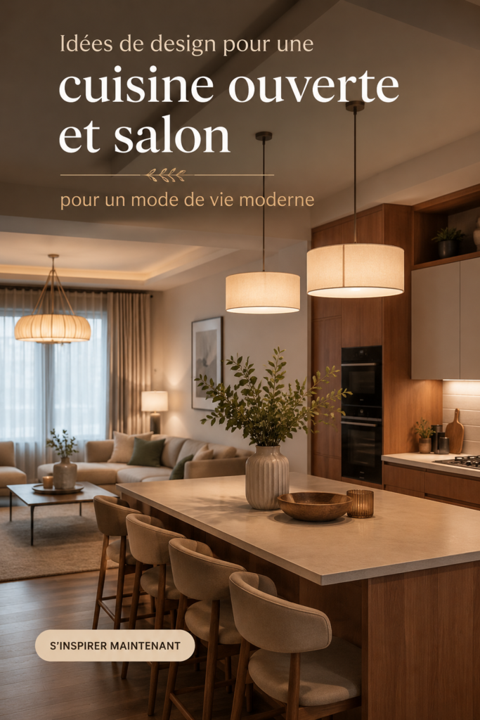 Cuisine ouverte moderne avec un design contemporain et lumineux.