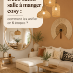 Salon et salle à manger unifiés dans une ambiance cosy et chaleureuse.