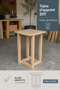 Table d'appoint géométrique moderne en bois dans un salon