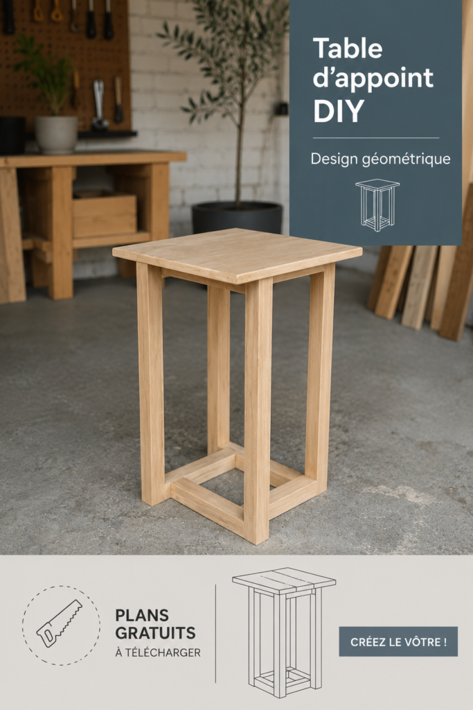Table d'appoint géométrique moderne en bois dans un salon