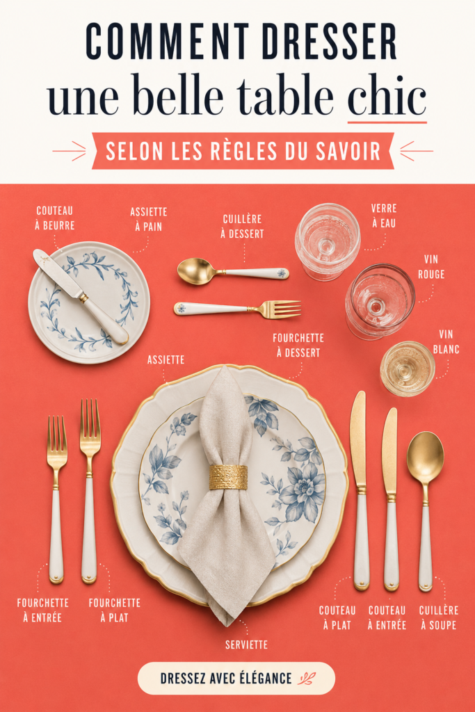 Une table élégamment dressée avec nappe, vaisselle chic et décorations raffinées