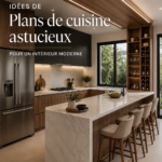 Un agencement de cuisine moderne avec un îlot central et des rangements élégants