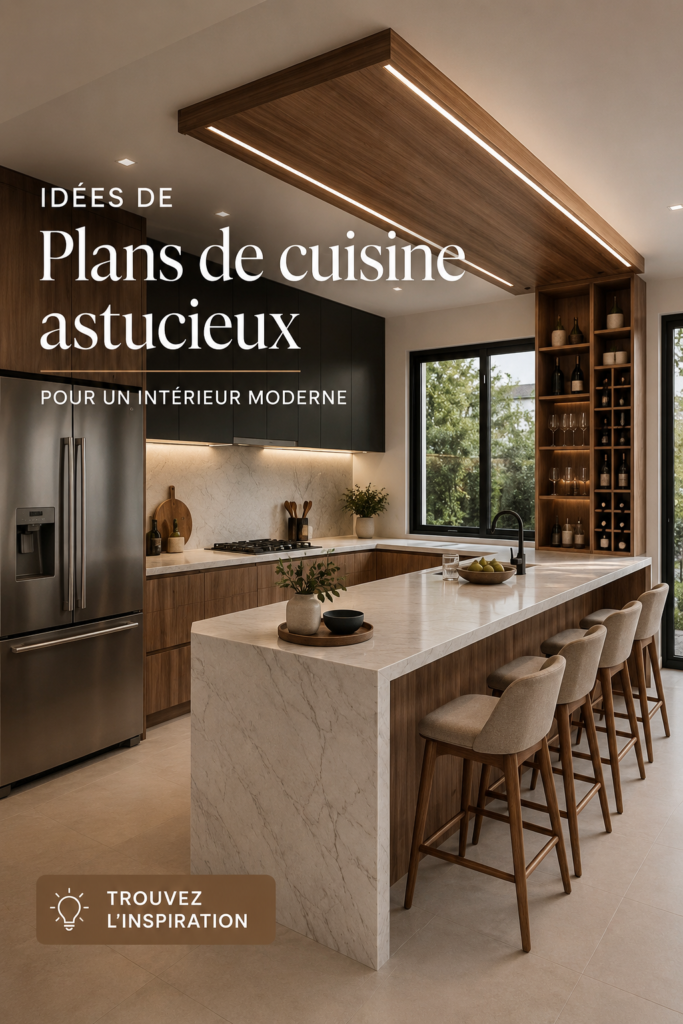 Un agencement de cuisine moderne avec un îlot central et des rangements élégants