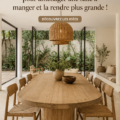 Un exemple de salle à manger lumineuse et spacieuse avec des meubles bien agencés.