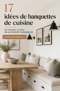 Banquette de cuisine élégante et chaleureuse avec des coussins colorés.
