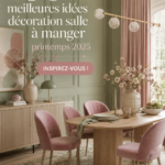 Salle à manger élégante et printanière avec des couleurs fraîches