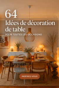 Un table joliment décorée pour un dîner avec des éléments naturels et festifs.