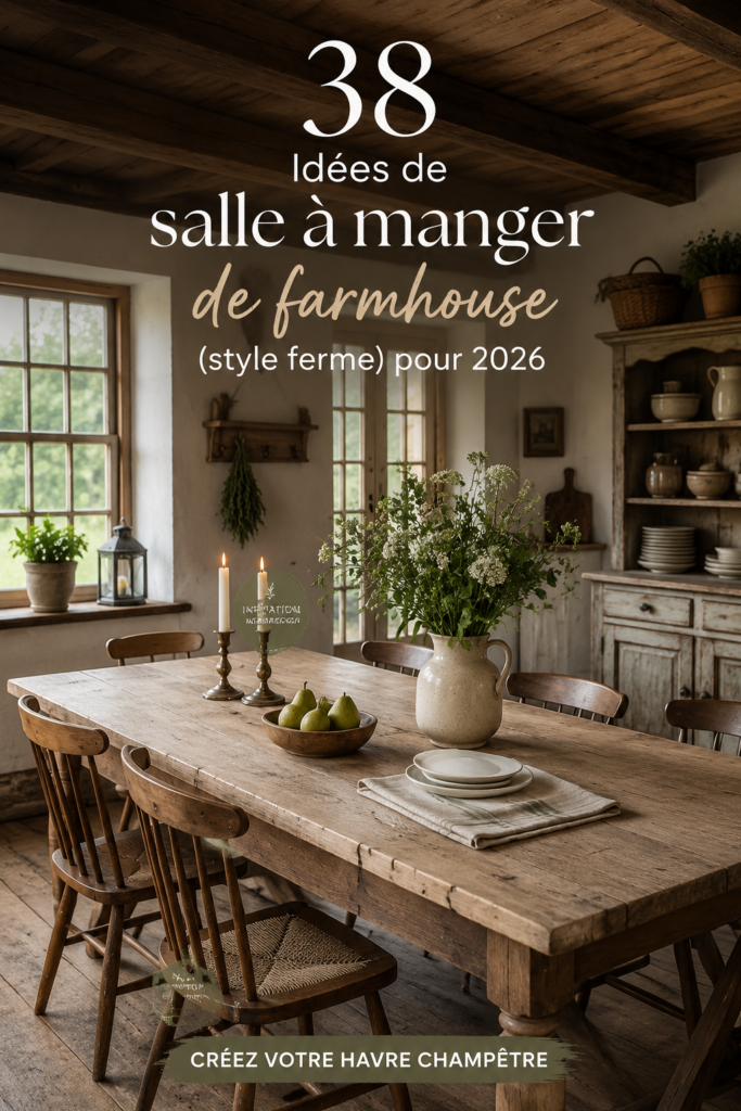 Une salle à manger de style farmhouse avec une décoration moderne et accueillante.