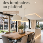 Un salon lumineux avec une belle lampe de plafond suspendue au centre