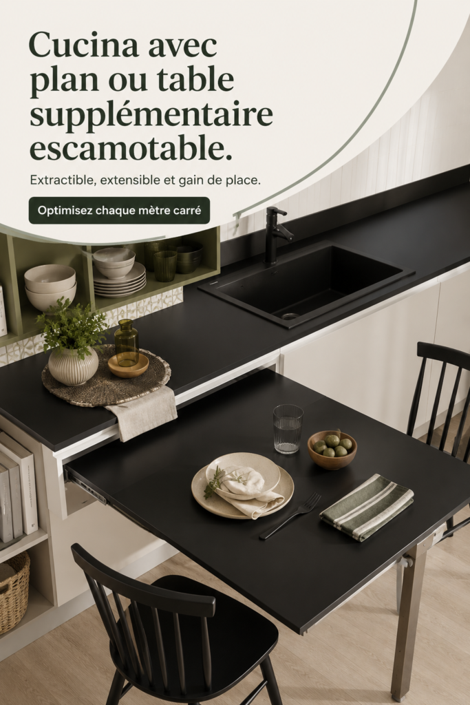 Une cuisine moderne avec un plan de travail extensible et une belle table escamotable