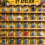 Garage bien organisé avec des étagères et outils rangés
