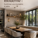 Une salle à manger moderne avec un décor chaleureux et convivial.