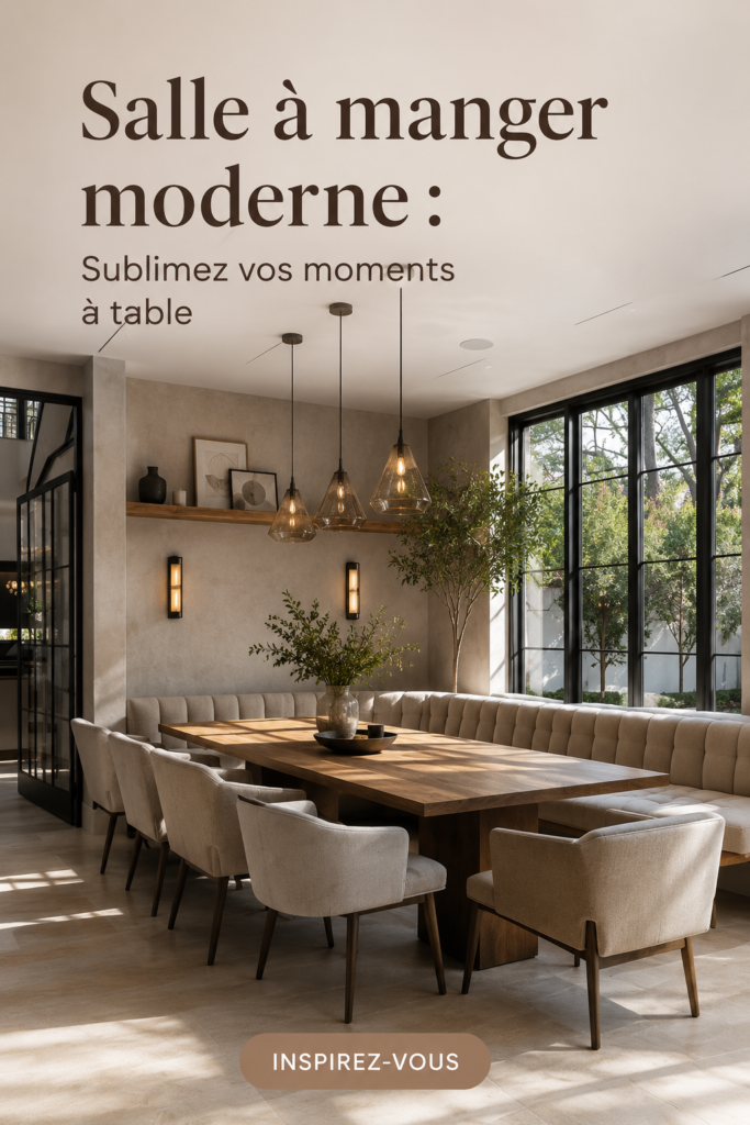 Une salle à manger moderne avec un décor chaleureux et convivial.