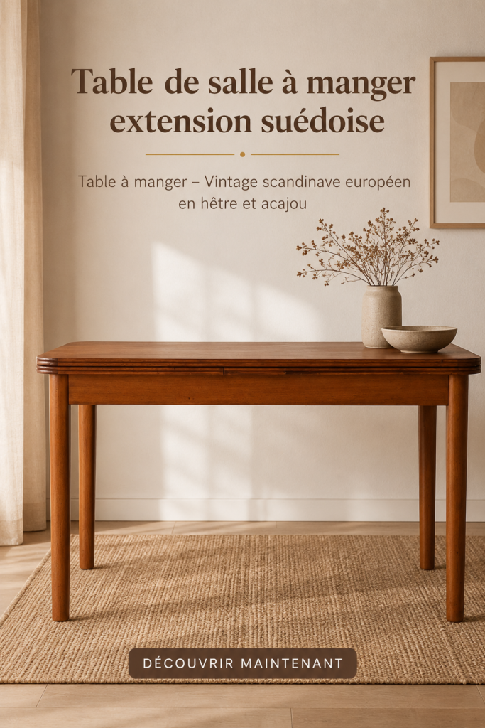 Table à manger vintage suédoise en bois clair étendue