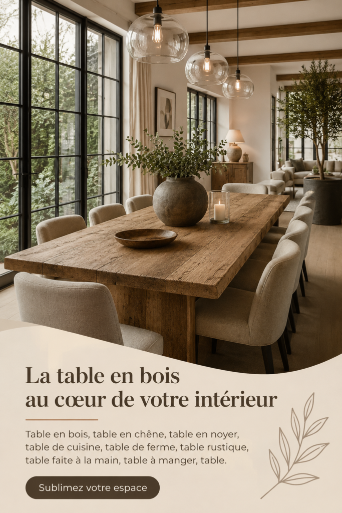 Table en bois de chêne dans un cadre chaleureux