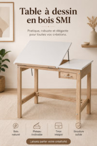 Table à dessin en bois SMI dans un espace de création lumineux