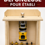 Table de fraisage en bois dans un atelier de bricolage, prête à l'emploi.