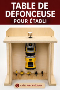 Table de fraisage en bois dans un atelier de bricolage, prête à l'emploi.
