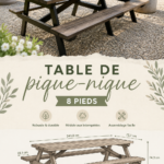 Table de pique-nique en bois dans un jardin