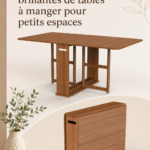 Table à manger moderne dans un petit espace, décorée de chaises élégantes.