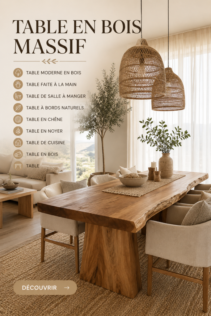 Table en bois moderne avec un design épuré et élégant dans un intérieur chaleureux.