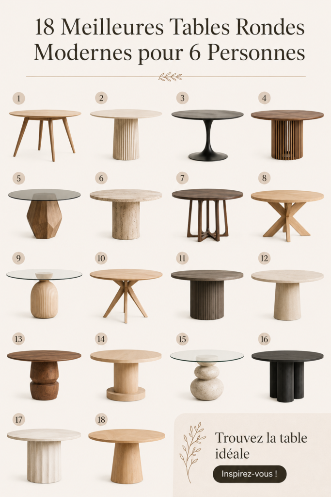 Table ronde moderne en bois naturel pour salle à manger