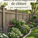 Un jardin magnifiquement aménagé avec une clôture en bois fleuri.