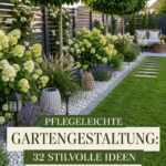 Un jardin fleuri et accueillant, facile à entretenir avec divers points de repos.