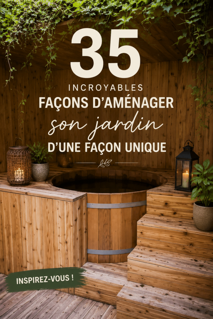 Un jardin aménagé avec des éléments uniques et colorés