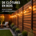 Clôture en bois élégante entourant un jardin verdoyant, assurant intimité et protection.