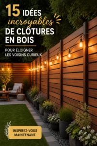 Clôture en bois élégante entourant un jardin verdoyant, assurant intimité et protection.