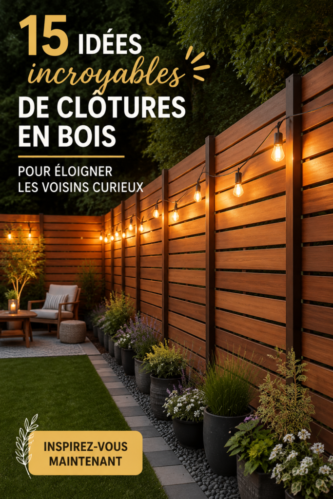 Clôture en bois élégante entourant un jardin verdoyant, assurant intimité et protection.