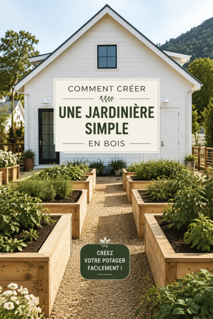 Bac à plantes en bois dans un jardin, rempli de fleurs colorées