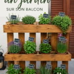 Un beau jardin aménagé sur un balcon avec diverses plantes et fleurs.