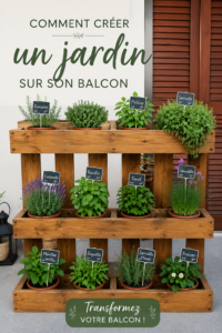 Un beau jardin aménagé sur un balcon avec diverses plantes et fleurs.