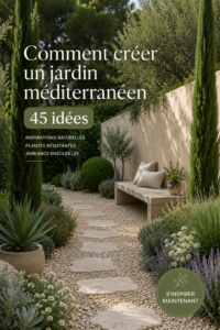 Un jardin méditerranéen vibrant avec des fleurs colorées et des oliviers.