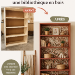 Bibliothèque en bois customisée avec des tissus colorés