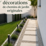 Une allée de jardin ornée de décorations originales et colorées.