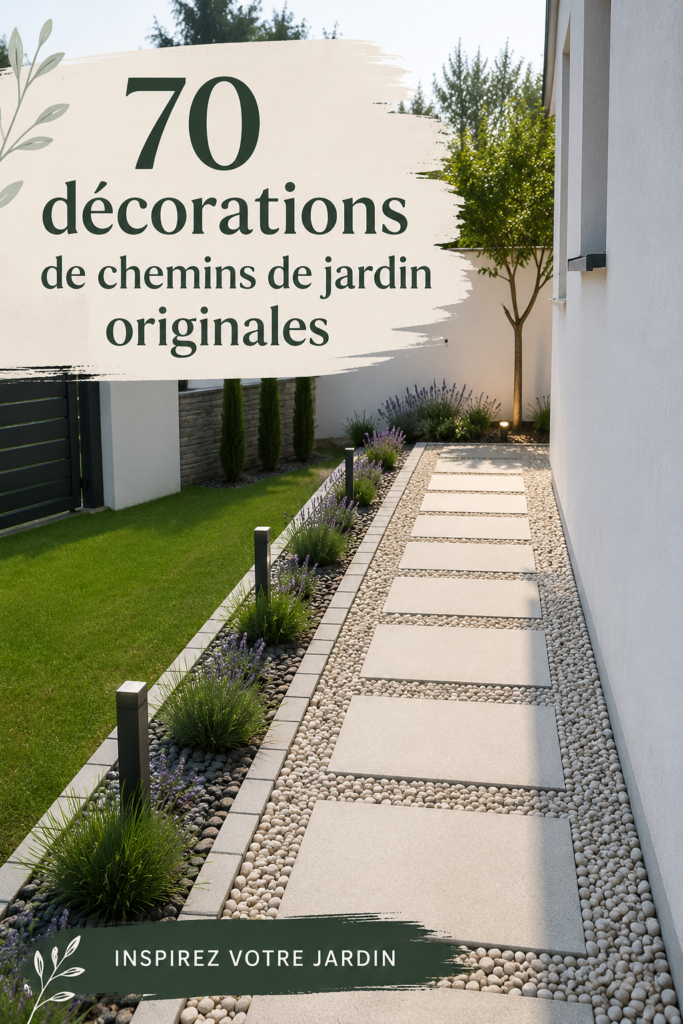 Une allée de jardin ornée de décorations originales et colorées.