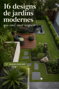 Un jardin moderne avec des lignes épurées et une belle végétation.